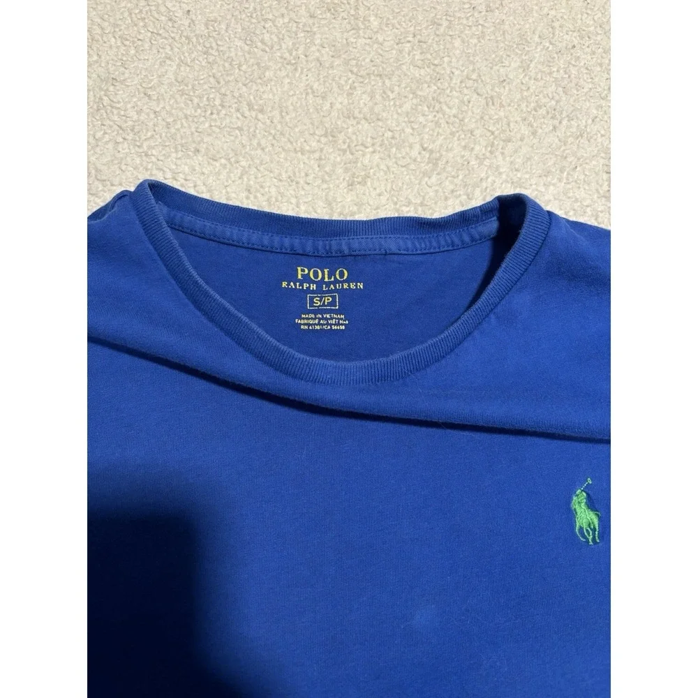Polo Ralph Lauren Blue Jersey Crew Neck Short Sleeve Logo T-Shirt Men Sz Sm READ